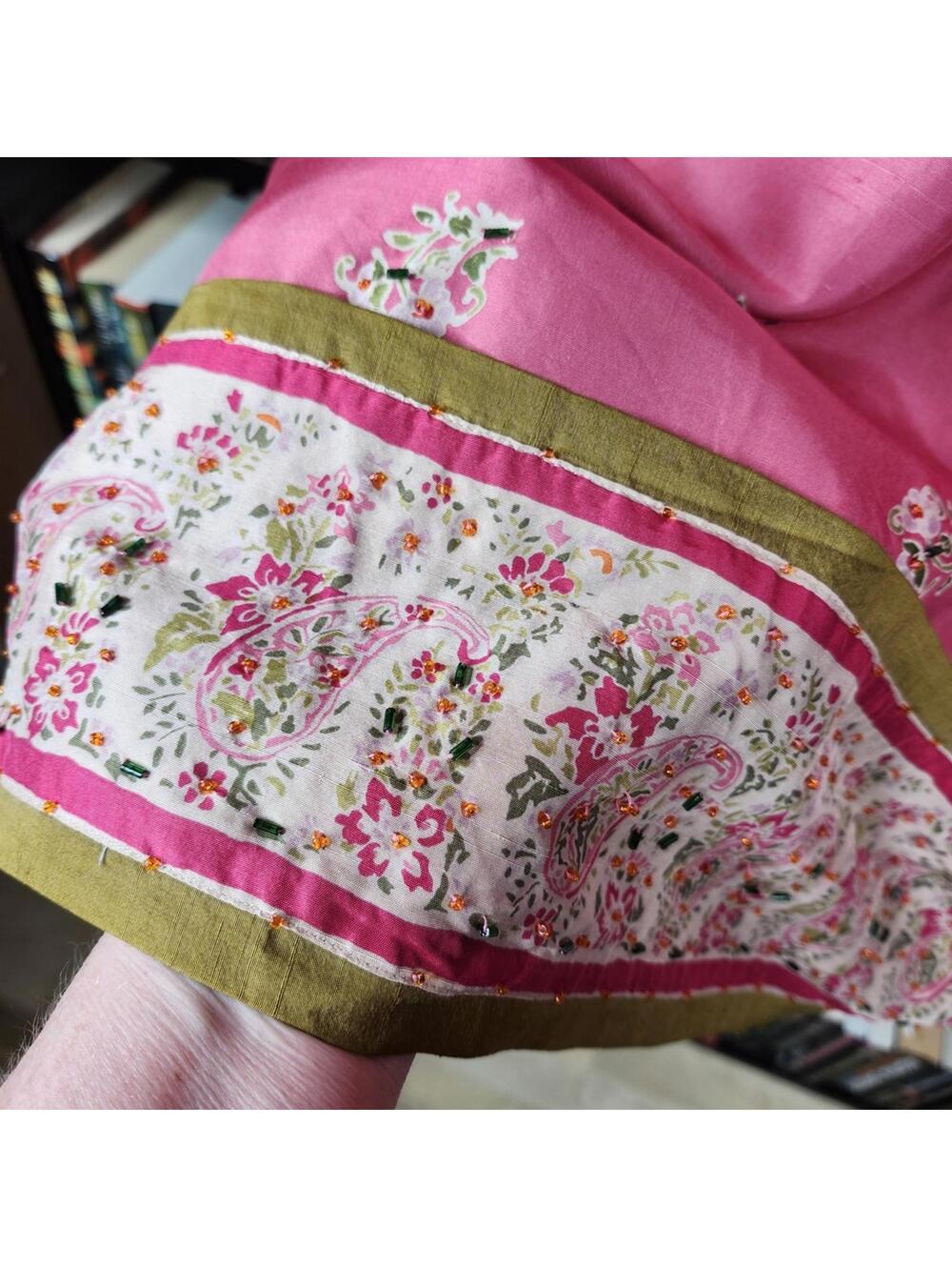Silk Club Collection Pink 100% Silk Paisley Border Dress Size 8 - Picture 4 of 7